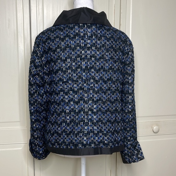 DONCASTER Women’s Blue Tweed Jacket - Sz 14 Ruffle Collar Career - Picture 7 of 12